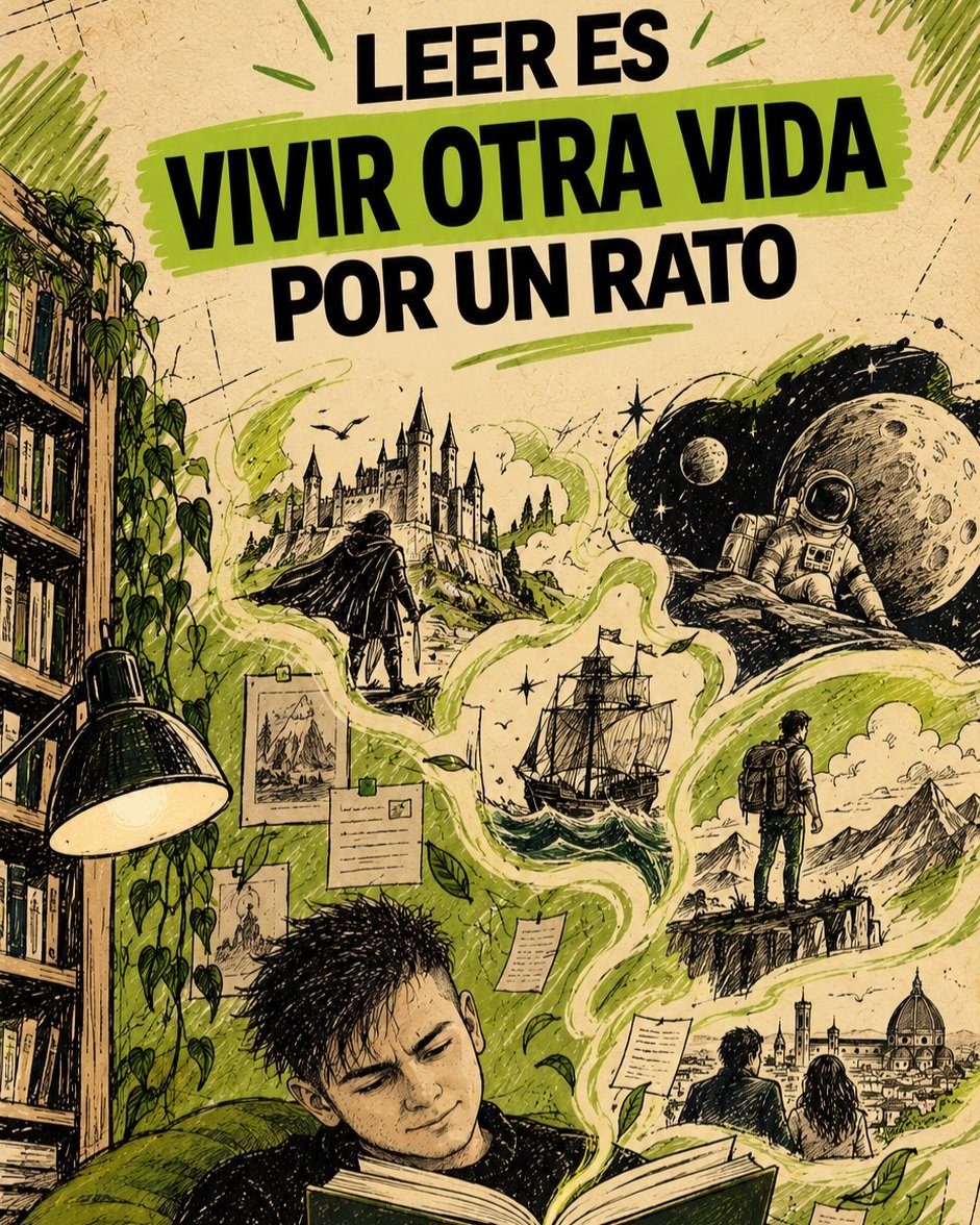 Frase visual de Instagram: leer es vivir otra vida por un rato
